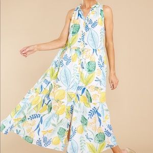 OLIVIA JAMES THE LABEL Ro Long Tiered Maxi Dress Floral Lemons Tropical Size XS